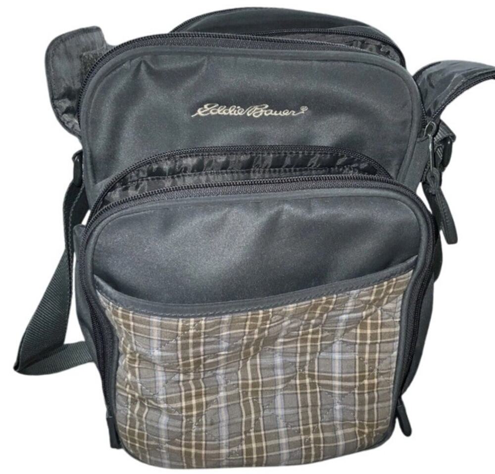 Eddie Bauer Blue Plaid Pattern Multi Pocket Diaper Bag 15x10 Shoulder Strap